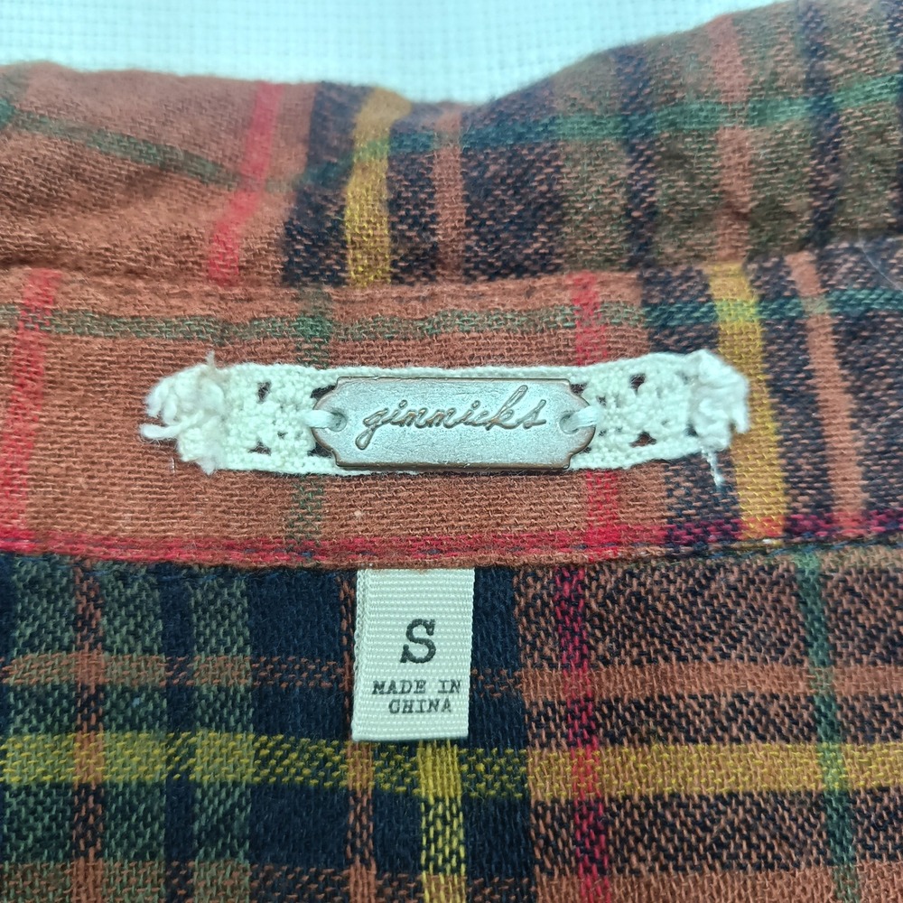 Gimmicks by BKE Womens S Rust Orange Plaid Lace Up Flannel Shirt Boho Grunge - Picture 4 of 7